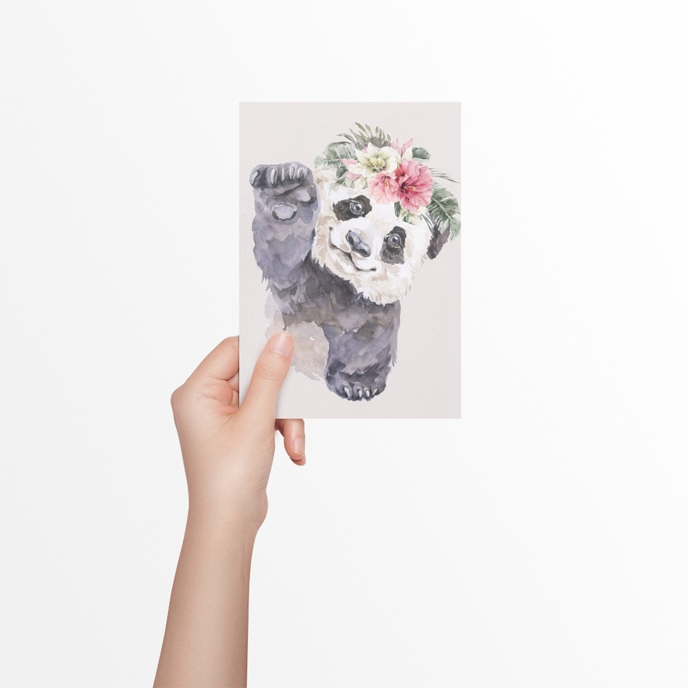 Watercolor Floral Panda Wall Art Illustration Print Poster Card Unframed - Picture 5 of 9